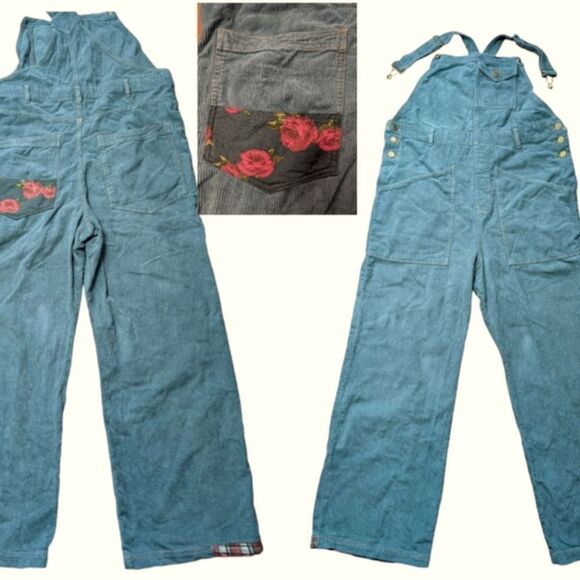 Urban Outfitters wide leg 💯  cotton corduroy overalls size L dungarees b - Picture 2 of 16